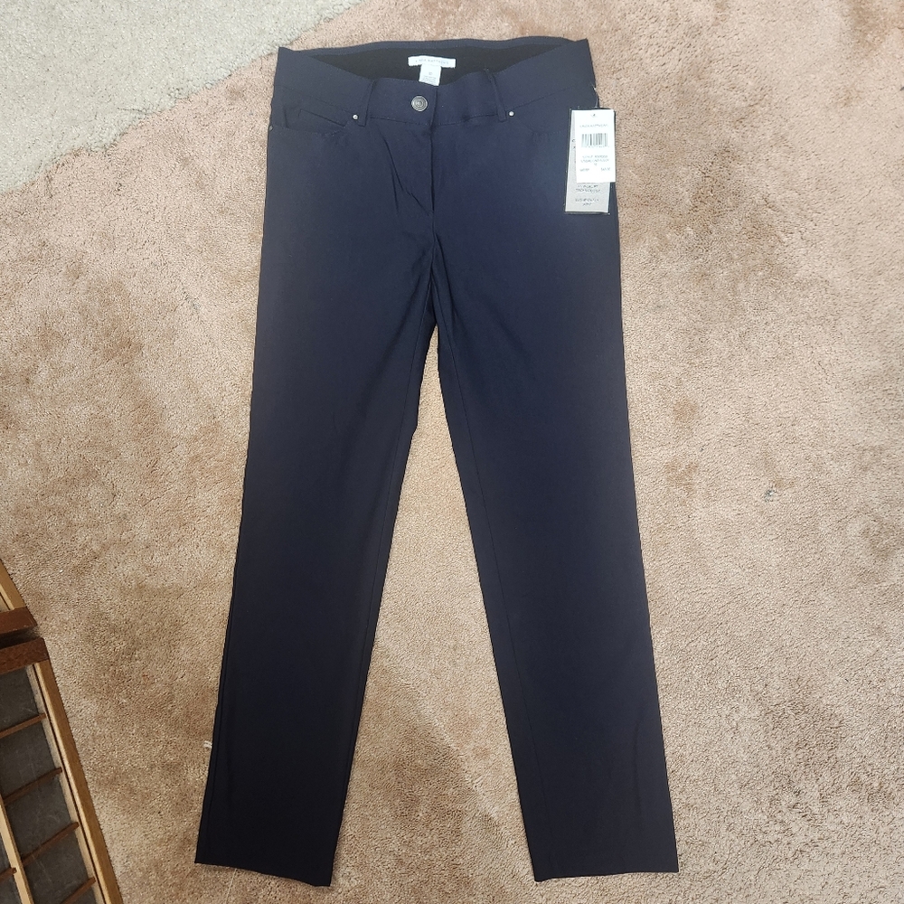 Linda Matthews Navy Blue Slim Fit Pants